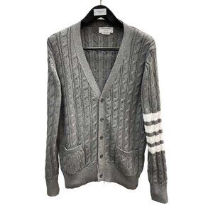 Thom Browne Chunky Cable Knit Gray Cardigan